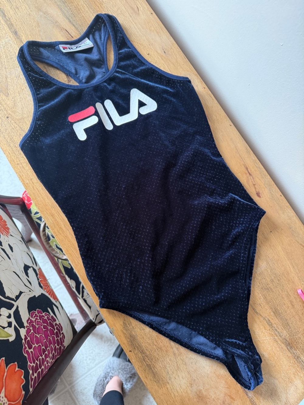 Fila Navy Velvet Racerback Bodysuit with Logo Small